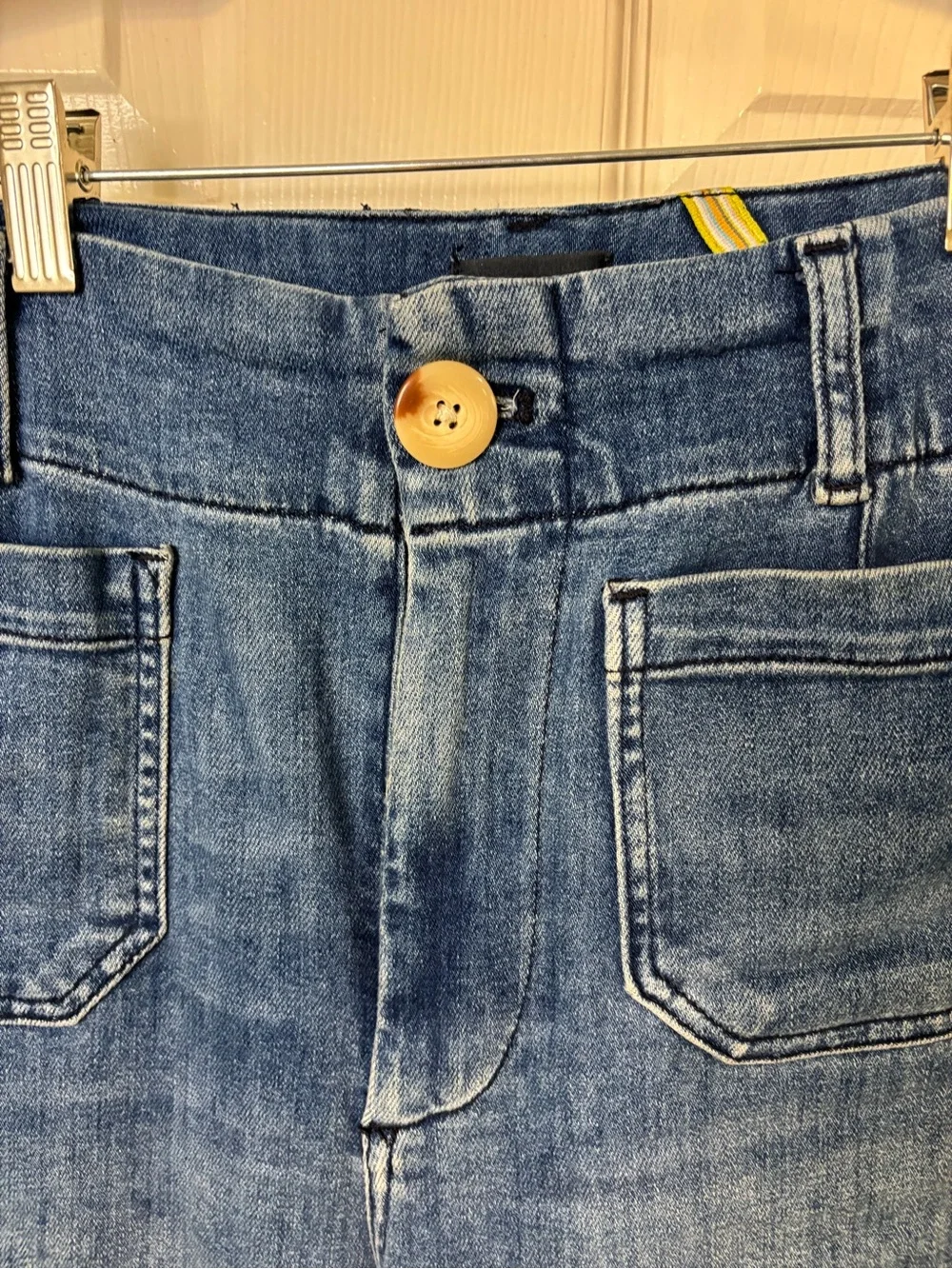 Maeve Anthropologie The Colette Jeans 27 Wide Leg Crop Patch Pocket Blue